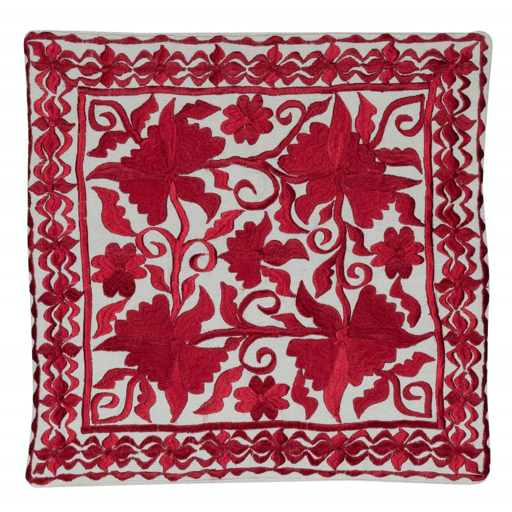 Red Color All Cotton Cushion. Handmade Pillow Cover. Decorative Lace Pillow