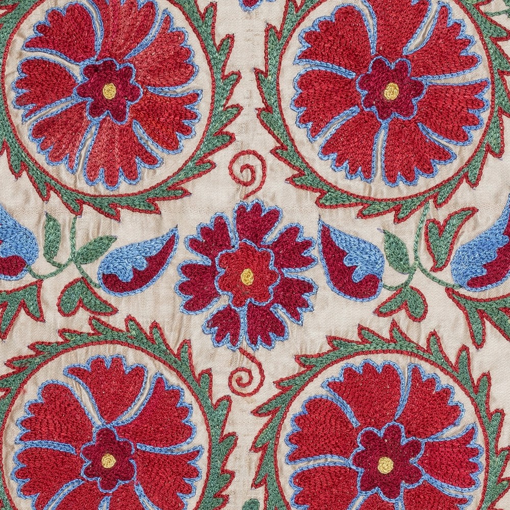 Hand Embroidered Silk and Cotton Cushion Cover. Uzbek Toss Pillow. New Lace Pillow
