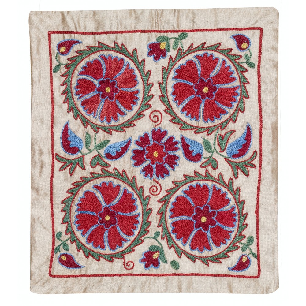 Hand Embroidered Silk and Cotton Cushion Cover. Uzbek Toss Pillow. New Lace Pillow