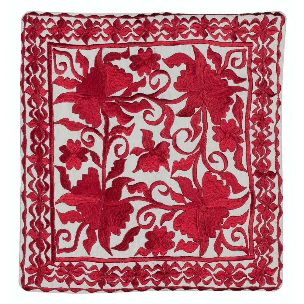 Red Pillow Cover. Handmade Cotton Cushion Cover. Contemporary Accent Throw Pillow