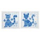 Set of 2 Modern Silk embroidery Cushion Cover. Pair Lace Pillow. Cat Patterned Throw Pillow. Blue Pillowcase