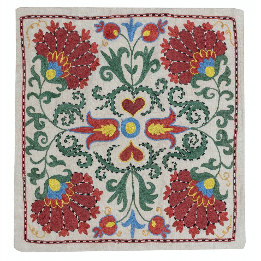 Silk Embroidery Cushion Cover. Contemporary Toss Pillow Cover. Handmade Pillowcase