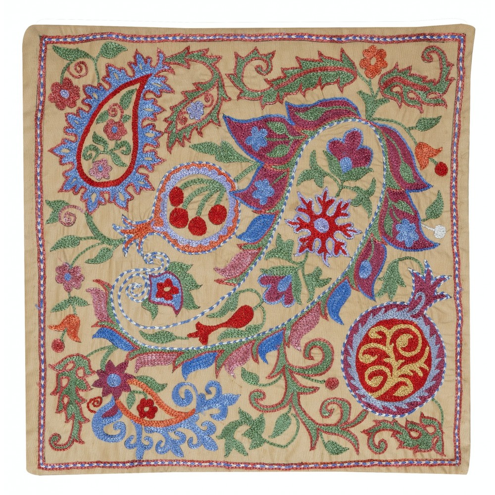 Modern Cushion Cover Made of Silk. Embroidered Pillow. Uzbek Throw Pillow