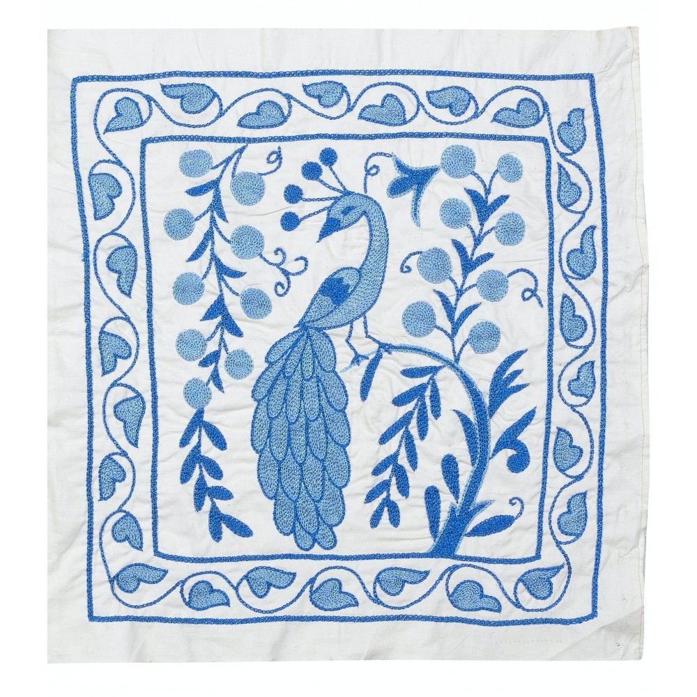 Set of 2 Modern Silk embroidery Cushion Cover. Pair Lace Pillow. Bird Patterned Throw Pillow. Blue Pillowcase