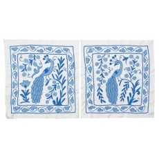 Set of 2 Modern Silk embroidery Cushion Cover. Pair Lace Pillow. Bird Patterned Throw Pillow. Blue Pillowcase