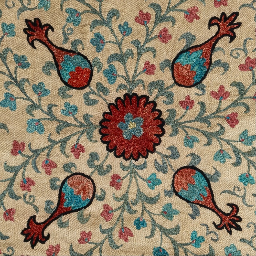 Hand Embroidered Silk and Cotton Cushion Cover. Uzbek Toss Pillow. New Lace Pillow