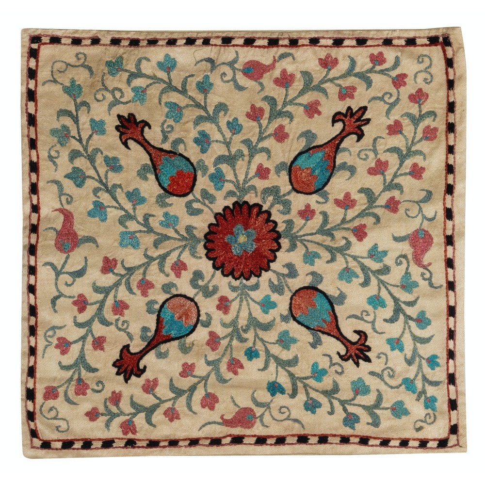 Hand Embroidered Silk and Cotton Cushion Cover. Uzbek Toss Pillow. New Lace Pillow