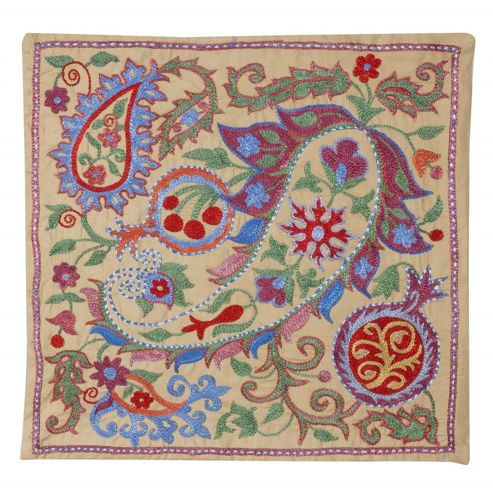 Modern 100% Silk Pillow Cover. Embroidered Throw Cushion. Handmade Lace Pillow