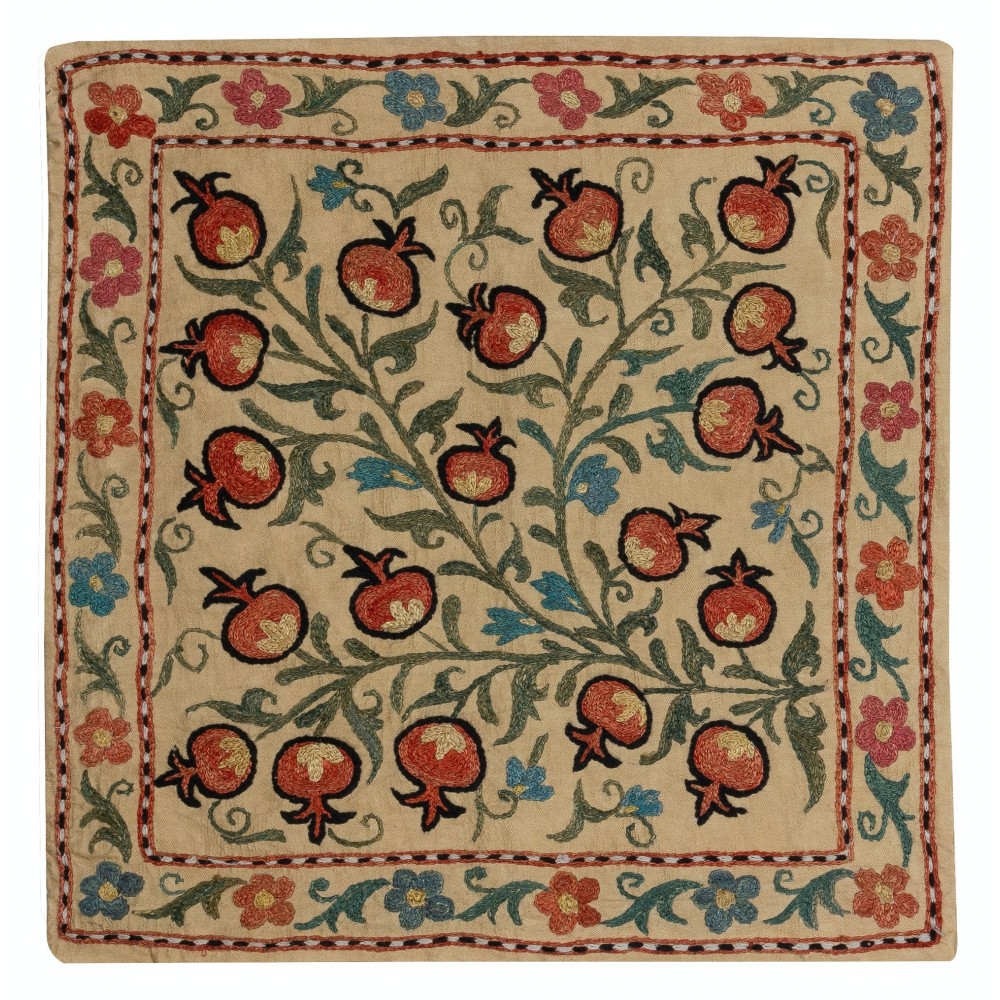 100% Silk Cushion Cover. Pomegranate Tree Design Embroidered Pillowcase