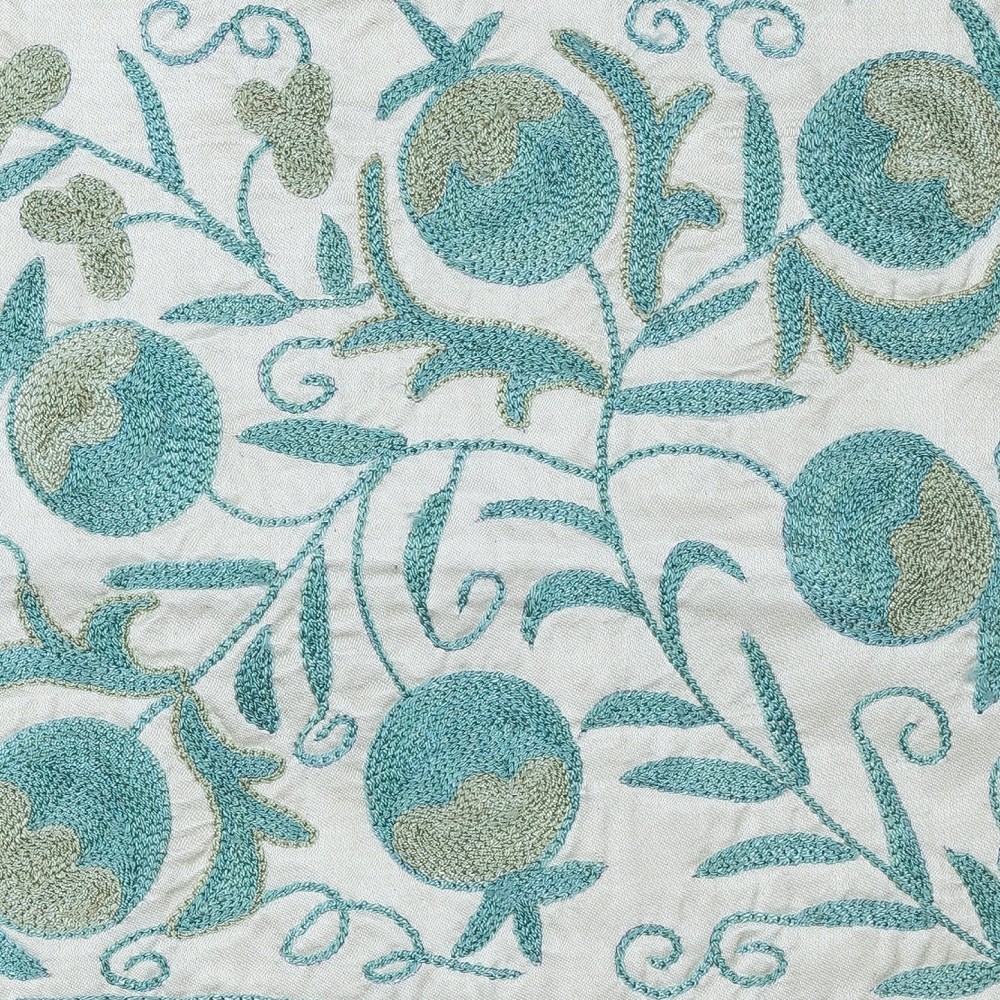 Pomegranate Tree Design Cushion Cover. Embroidered Pillowcase. Light Blue Throw Pillow