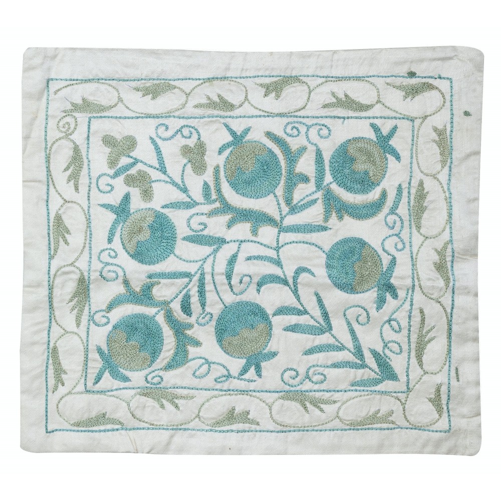 Pomegranate Tree Design Cushion Cover. Embroidered Pillowcase. Light Blue Throw Pillow