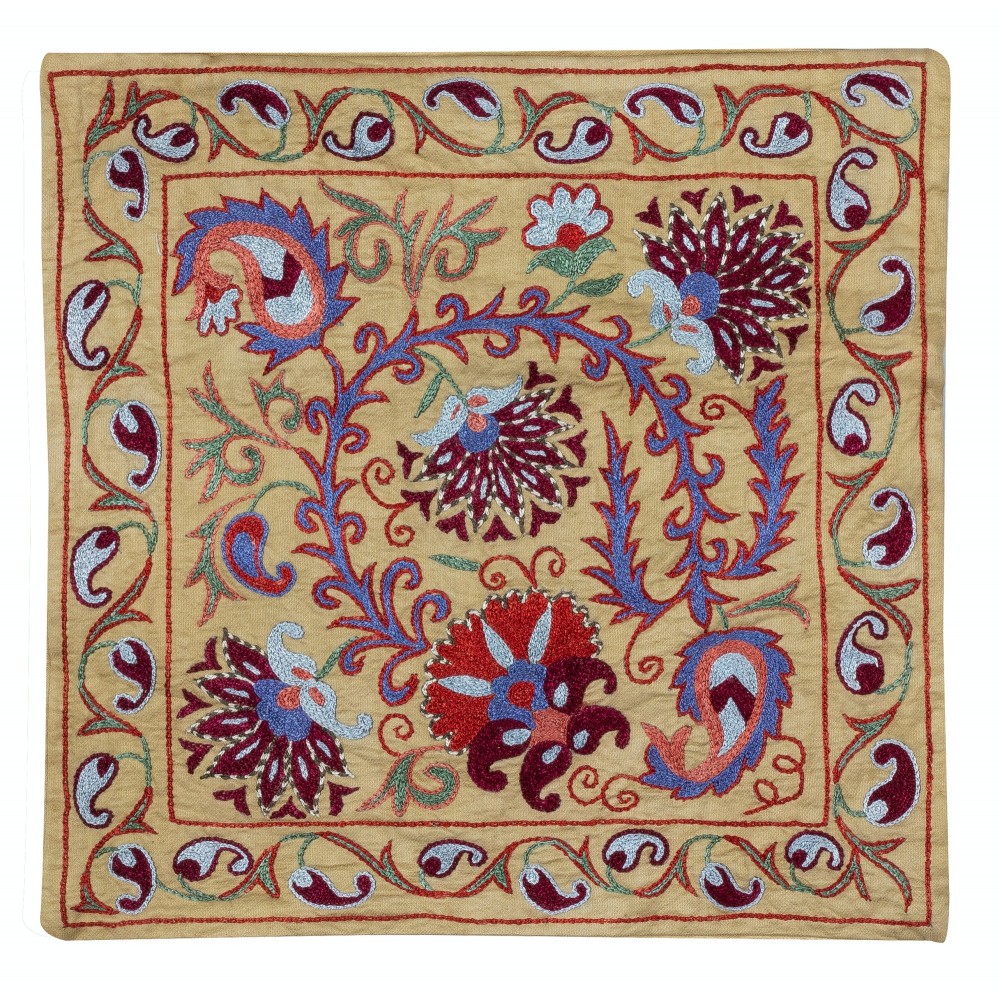 Modern Cushion Cover. 100% Silk Lace Pillow. Hand Embroidered Pillowcase. Made in Uzbekistan