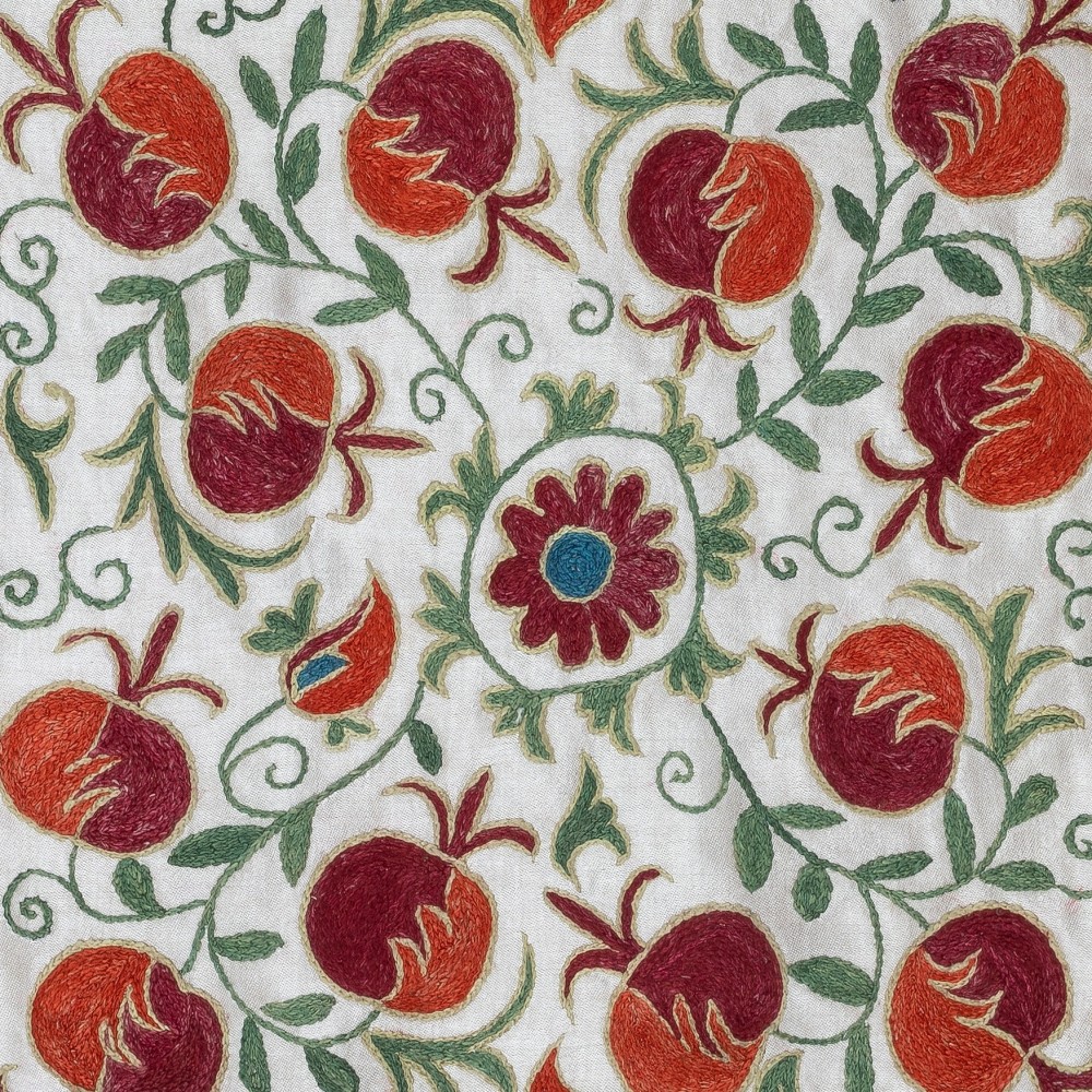Embroidered Silk and Cotton Cushion Cover. Pomegranate Tree Design Pillowcase. Modern Lace Pillow