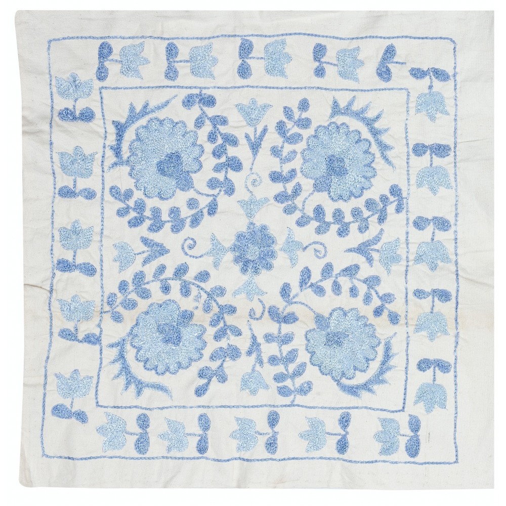 Set of 2 Modern Silk embroidery Cushion Cover. Pair Lace Pillow. Blue Throw Pillow