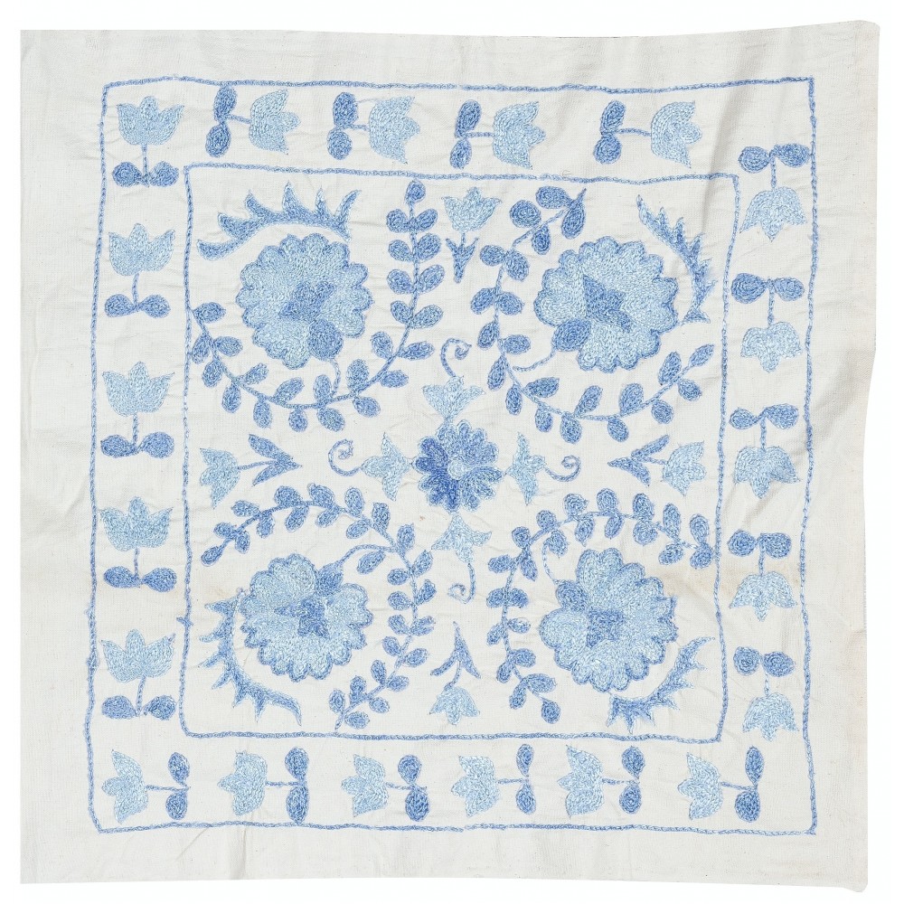 Set of 2 Modern Silk embroidery Cushion Cover. Pair Lace Pillow. Blue Throw Pillow