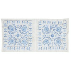 Set of 2 Modern Silk embroidery Cushion Cover. Pair Lace Pillow. Blue Throw Pillow