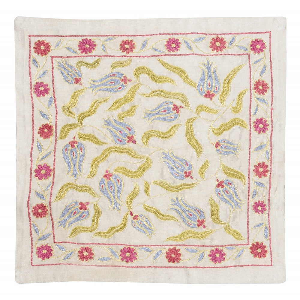 All Silk Embroidered Cushion Cover. Handmade Pillowcase. New Toss Pillow. Modern Lace Pillow