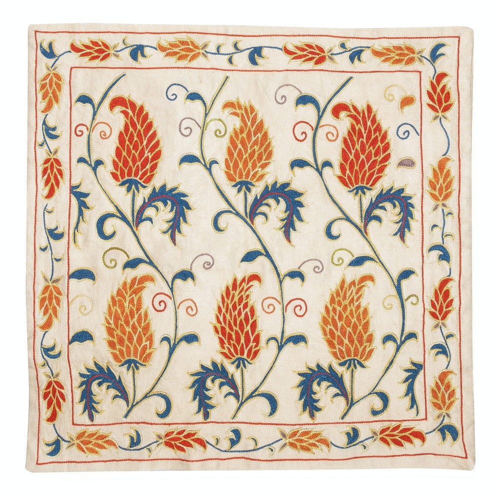 Embroidered 100% Silk Cushion Cover. Elegant Home Decor. Handmade Pillowcase