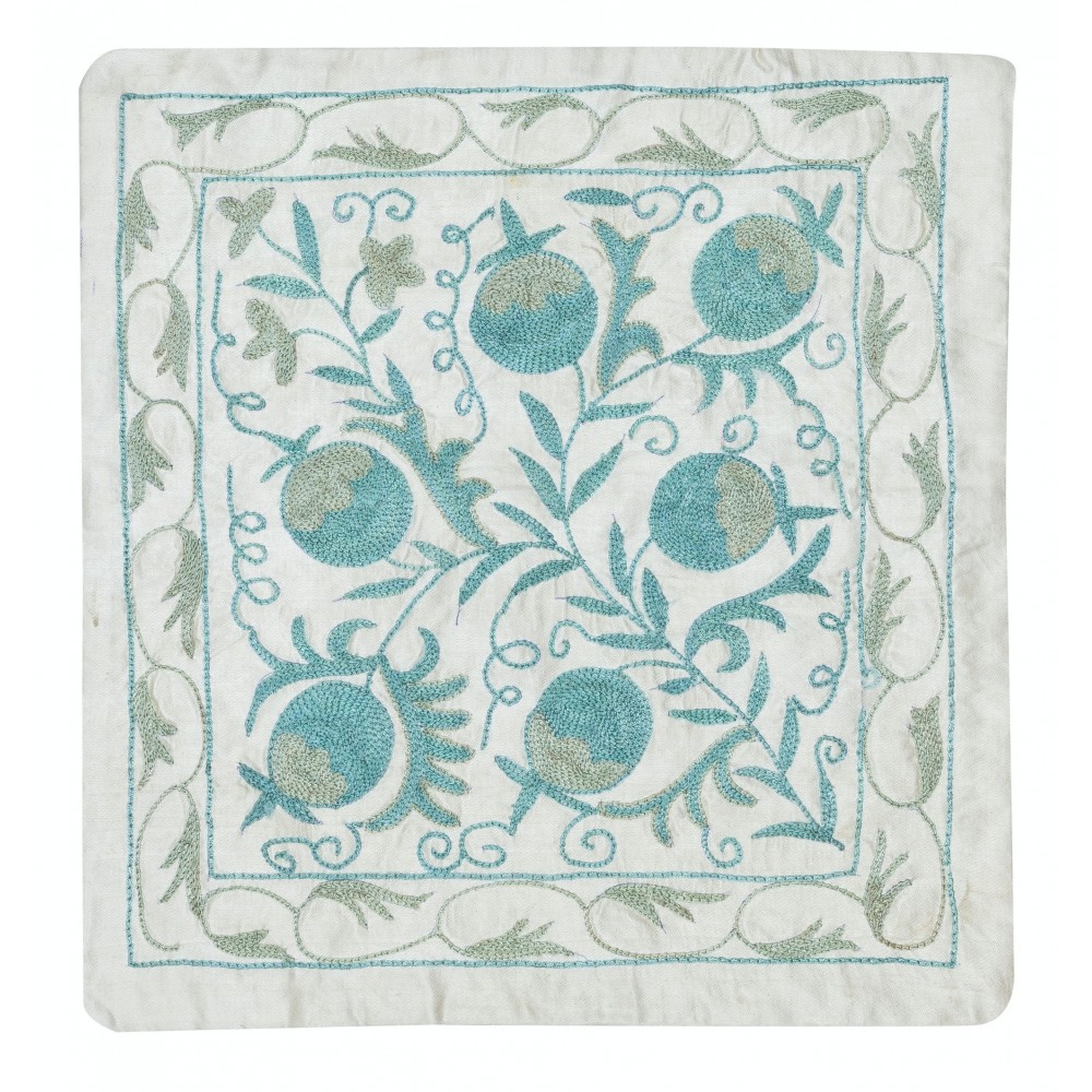 Pomegranate Tree Design Cushion Cover. Embroidered Pillowcase. Light Blue Throw Pillow