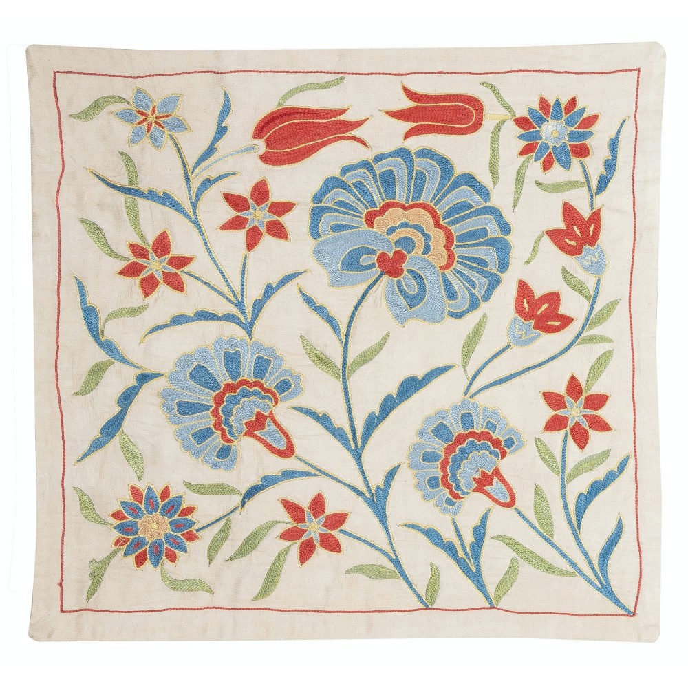 100% Silk Embroidered Throw Pillow. Handmade Cushion Cover. Modern Lace Pillow