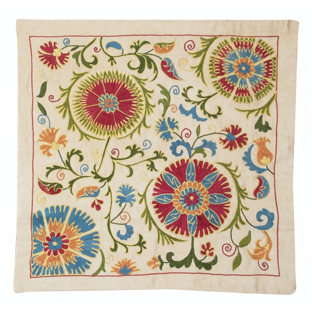 100% Silk Embroidered Cushion Cover. Floral Design Lace Pillow. Handmade Throw Pillow