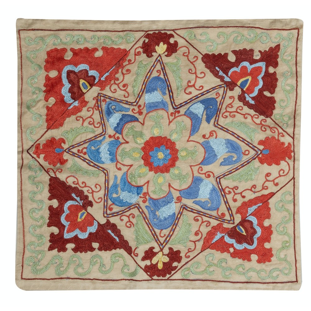 100% Silk Embroidered Pillow Cover. Handmade Cushion Cover. Contemporary Accent Throw Pillow