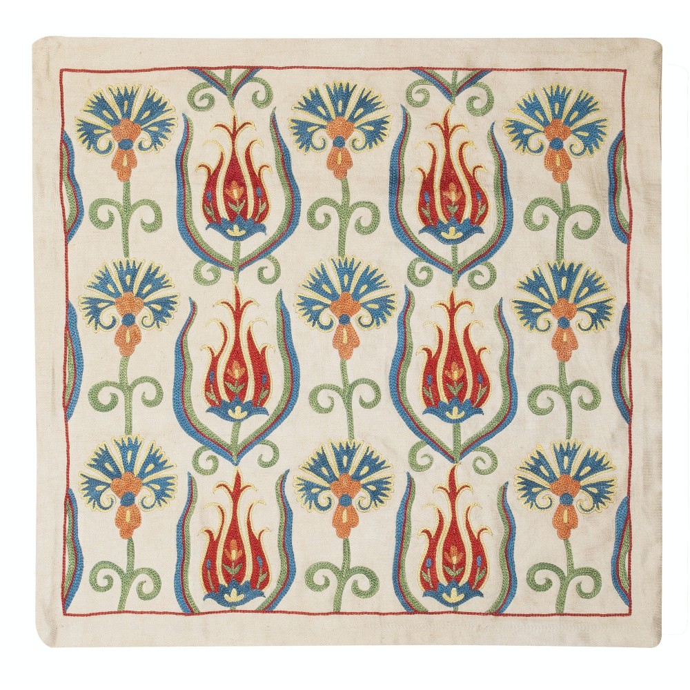 Modern Cushion Cover. 100% Silk Lace Pillow. Hand Embroidered Pillowcase. Made in Uzbekistan