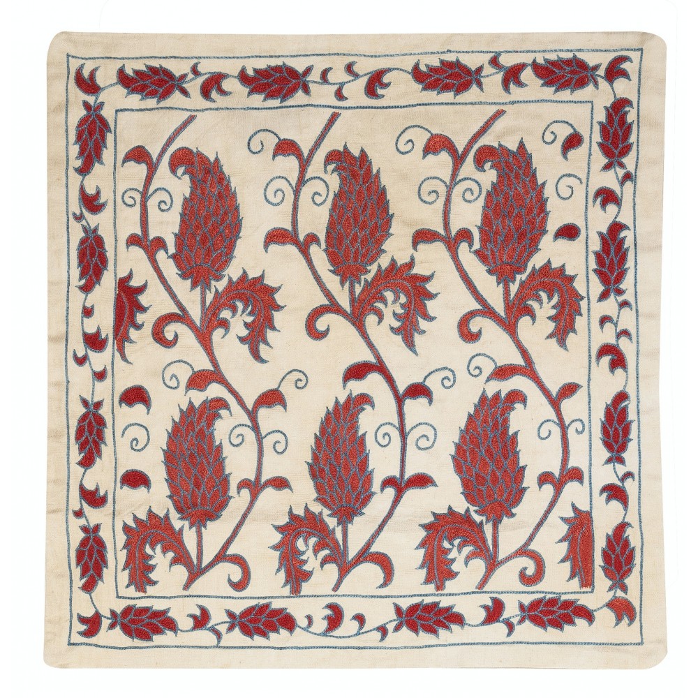 Modern Cushion Cover. 100% Silk Lace Pillow. Hand Embroidered Pillowcase. Made in Uzbekistan