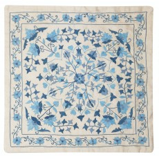 100% Silk Cushion Cover. Blue Lace Pillow. Embroidered Toss Pillow
