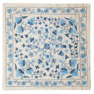 100% Silk Cushion Cover. Blue Lace Pillow. Embroidered Toss Pillow