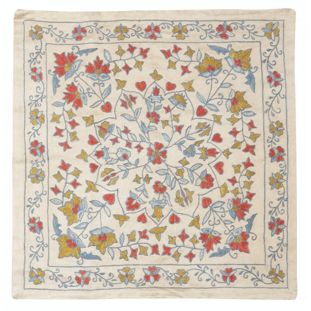 Modern Cushion Cover. 100% Silk Lace Pillow. Hand Embroidered Pillowcase. Made in Uzbekistan