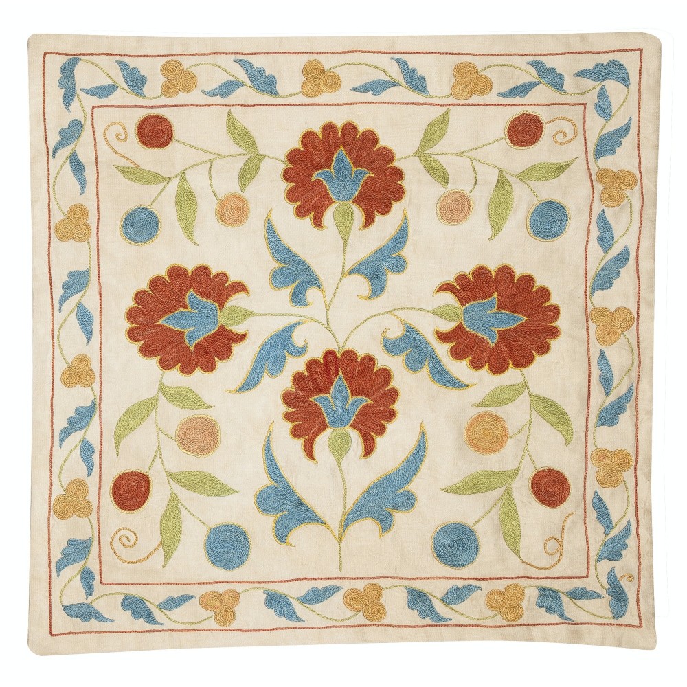 Modern Cushion Cover Made of Silk. Embroidered Pillow. Uzbek Throw Pillow