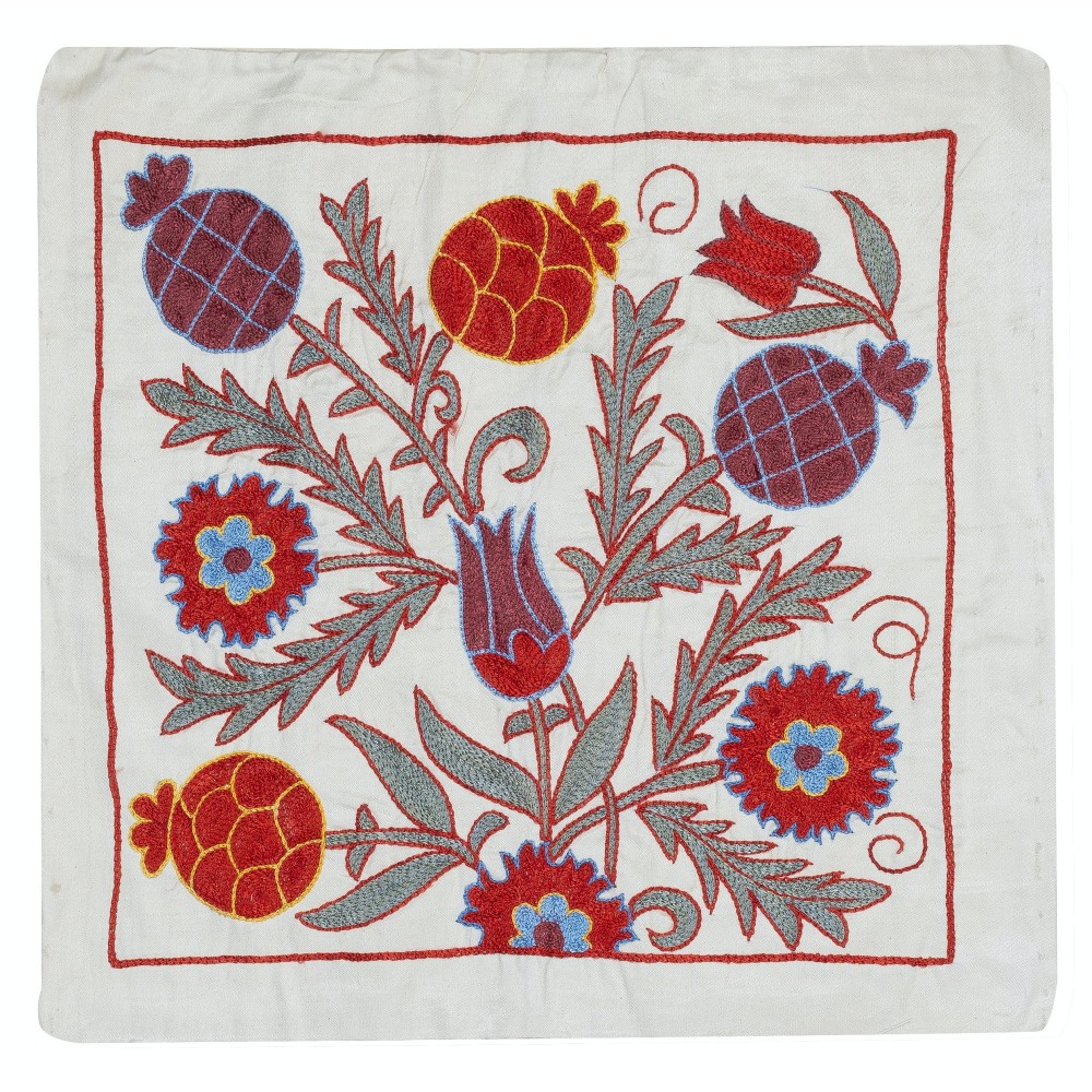 Modern Cushion Cover Made of Cotton. Embroidered Pillow. Uzbek Throw Pillow