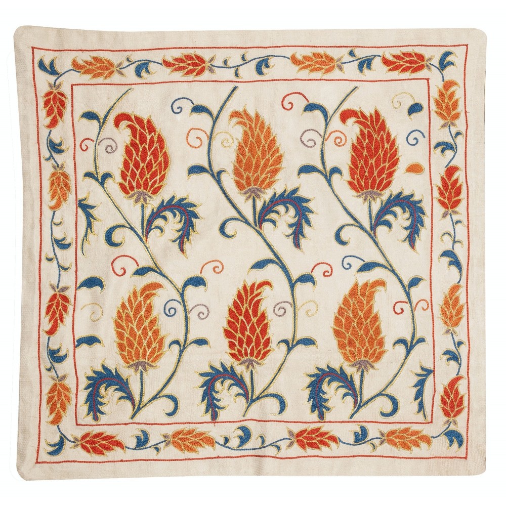 100% Silk Cushion Cover. Hand-Embroidered Pillowcase. Luxury Lace Pillow