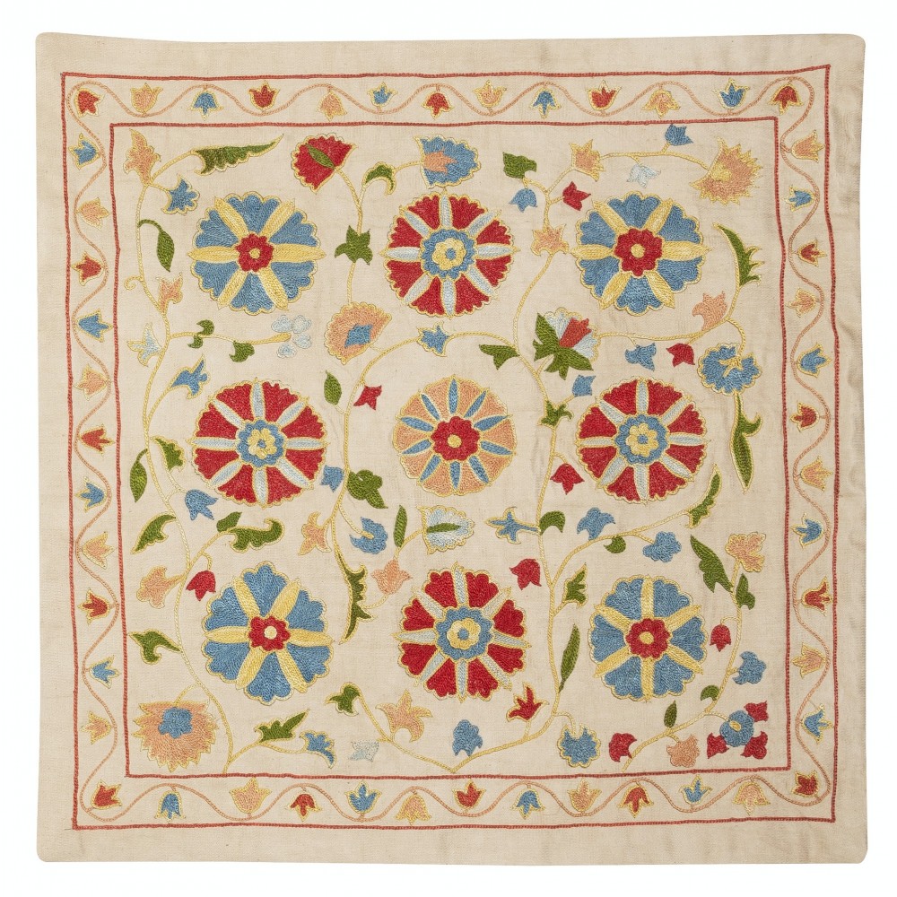 100% Silk Embroidered Pillow Cover. Floral Design Cushion Cover. Contemporary Accent Throw Pillow