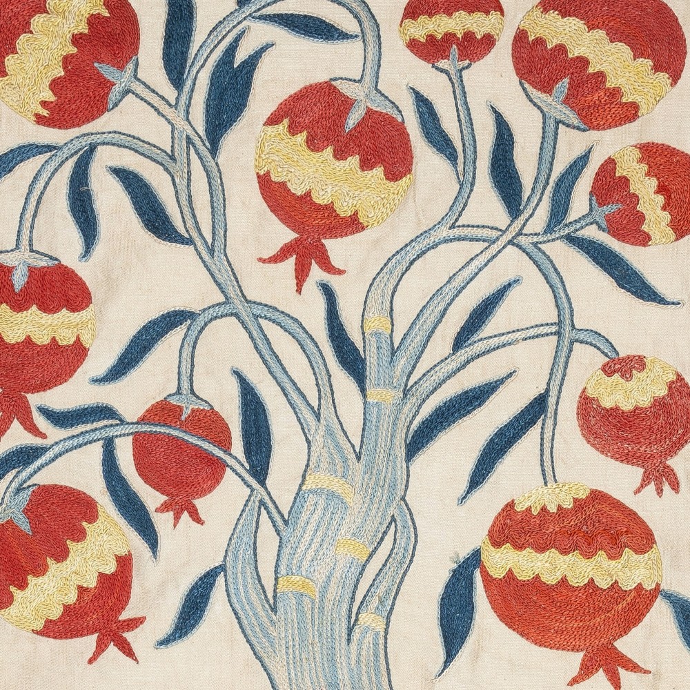 100% Silk Embroidered Cushion Cover. Pomegranate Tree Design Lace Pillow. Handmade Pillowcase