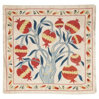 100% Silk Embroidered Cushion Cover. Pomegranate Tree Design Lace Pillow. Handmade Pillowcase