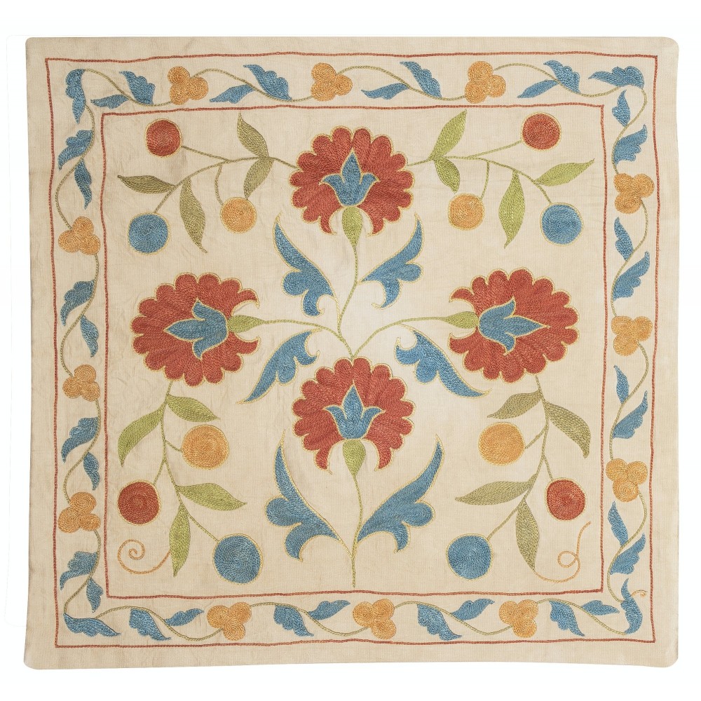 Modern Cushion Cover. 100% Silk Lace Pillow. Hand Embroidered Pillowcase. Made in Uzbekistan