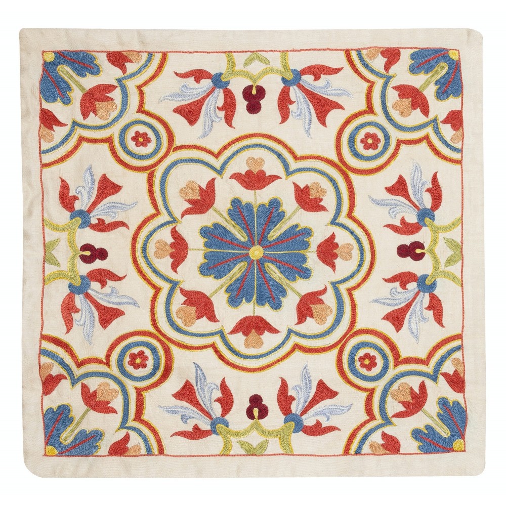 Modern Cushion Cover Made of Silk. Embroidered Pillow. Uzbek Throw Pillow