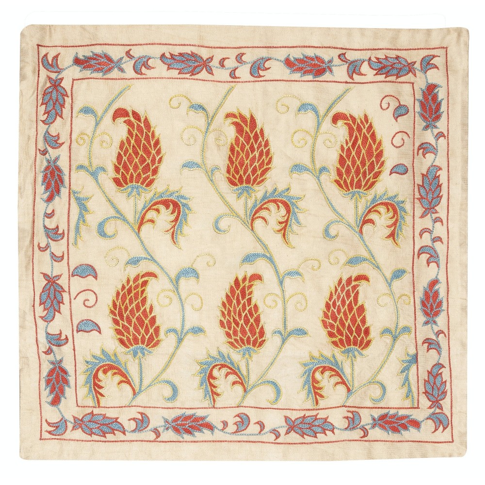 100% Silk Cushion Cover. Embroidered Pillowcase. Uzbek Throw Pillow. Modern Lace Pillow