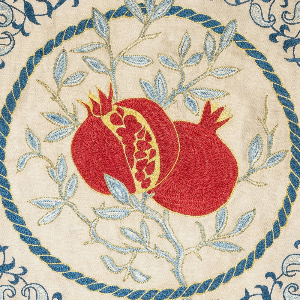 Embroidered 100% Silk Cushion Cover. Pomegranate Patterned Lace Pillow. Handmade Toss Pillow Cover