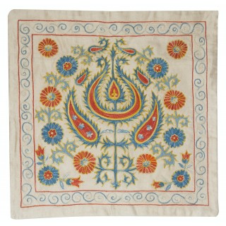 100% Silk Embroidered Throw Pillow. Handmade Cushion Cover. Modern Lace Pillow