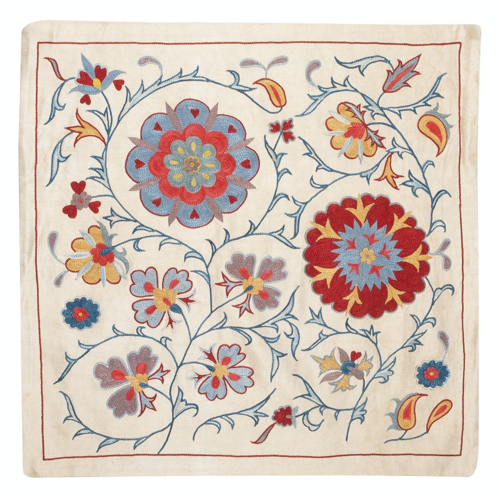 Modern Cushion Cover Made of Silk. Embroidered Pillow. Uzbek Throw Pillow