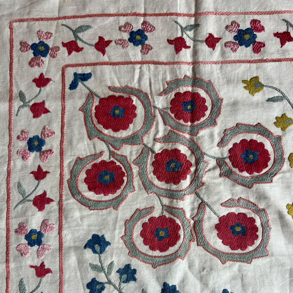Embroidered Wall Hanging. Cotton Tablecloth. Handmade Sofa Spread. Modern Throw