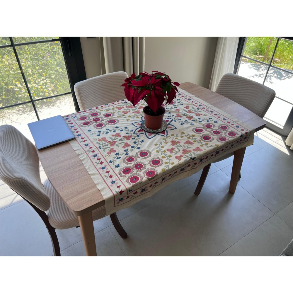 Embroidered Wall Hanging. Cotton Tablecloth. Handmade Sofa Spread. Modern Throw