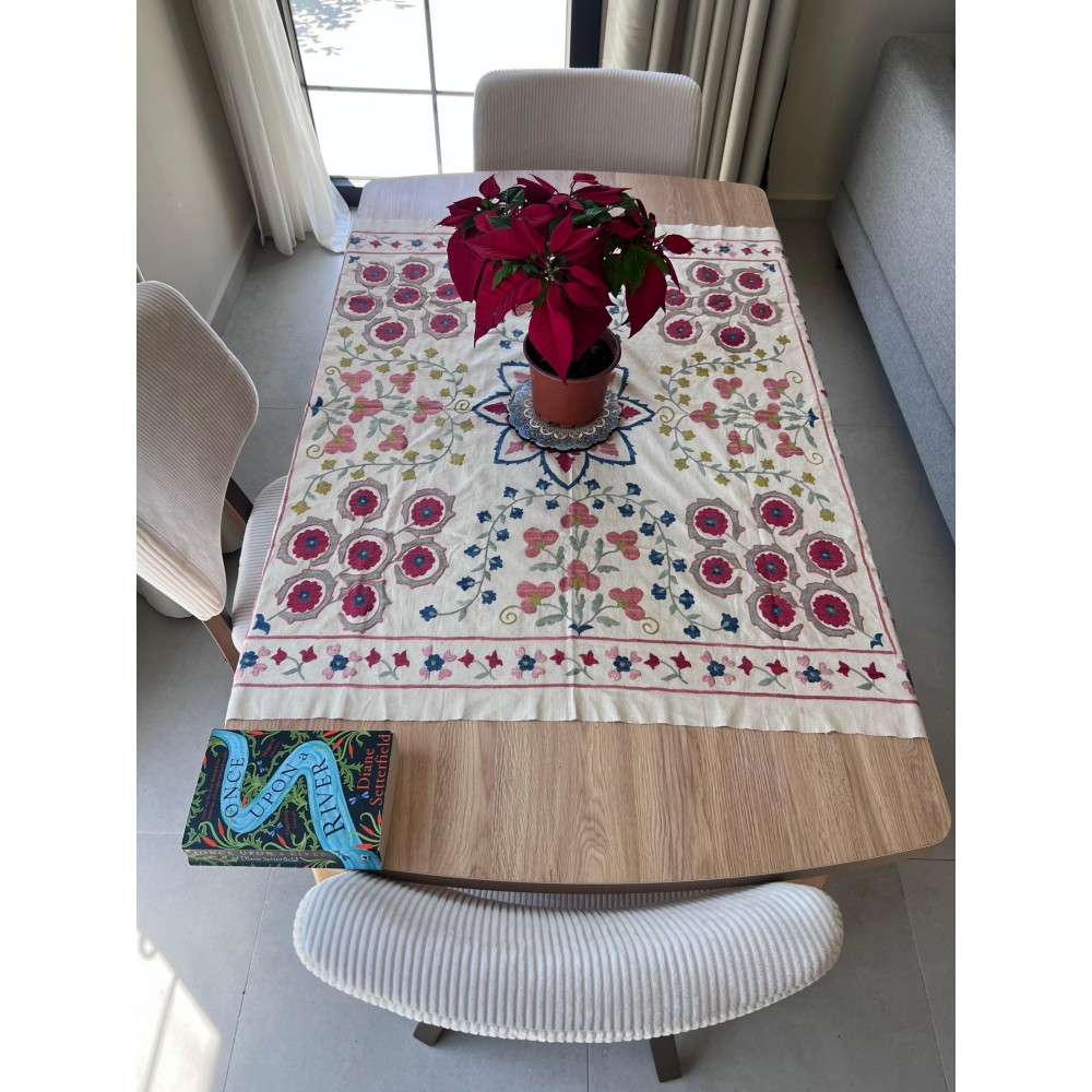 Embroidered Wall Hanging. Cotton Tablecloth. Handmade Sofa Spread. Modern Throw
