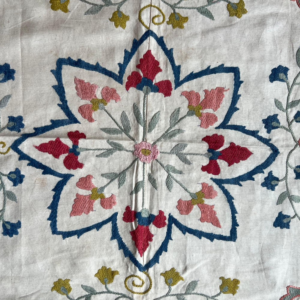 Embroidered Wall Hanging. Cotton Tablecloth. Handmade Sofa Spread. Modern Throw