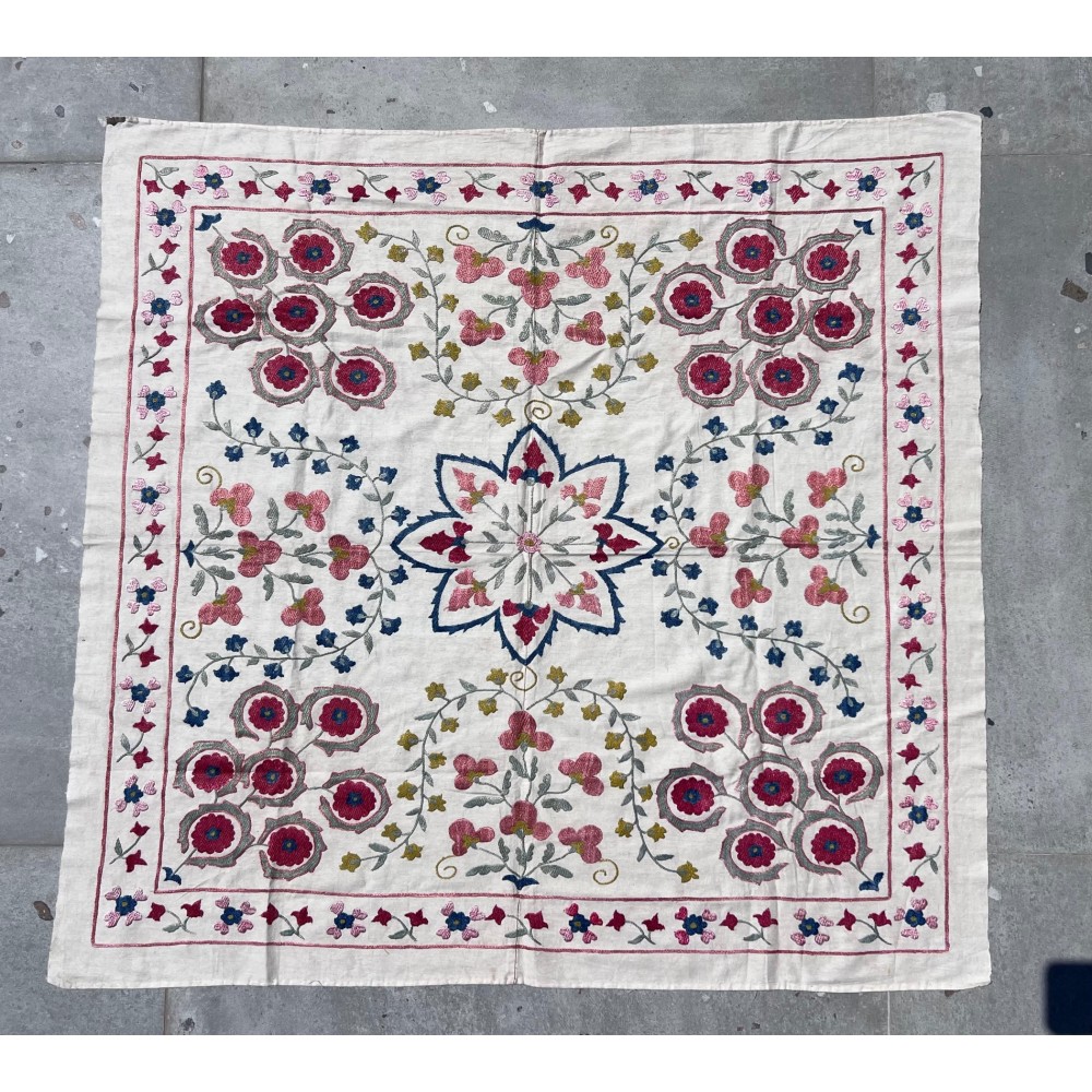 Embroidered Wall Hanging. Cotton Tablecloth. Handmade Sofa Spread. Modern Throw