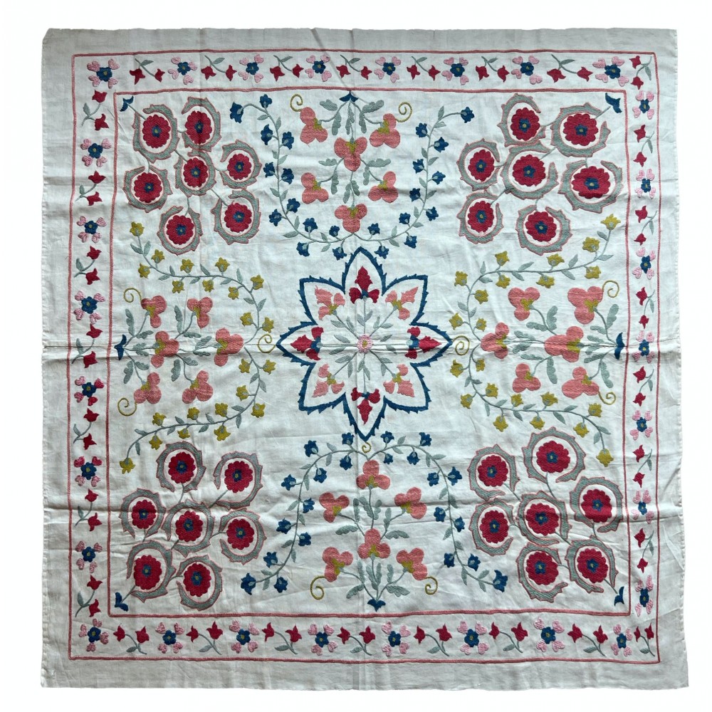 Embroidered Wall Hanging. Cotton Tablecloth. Handmade Sofa Spread. Modern Throw