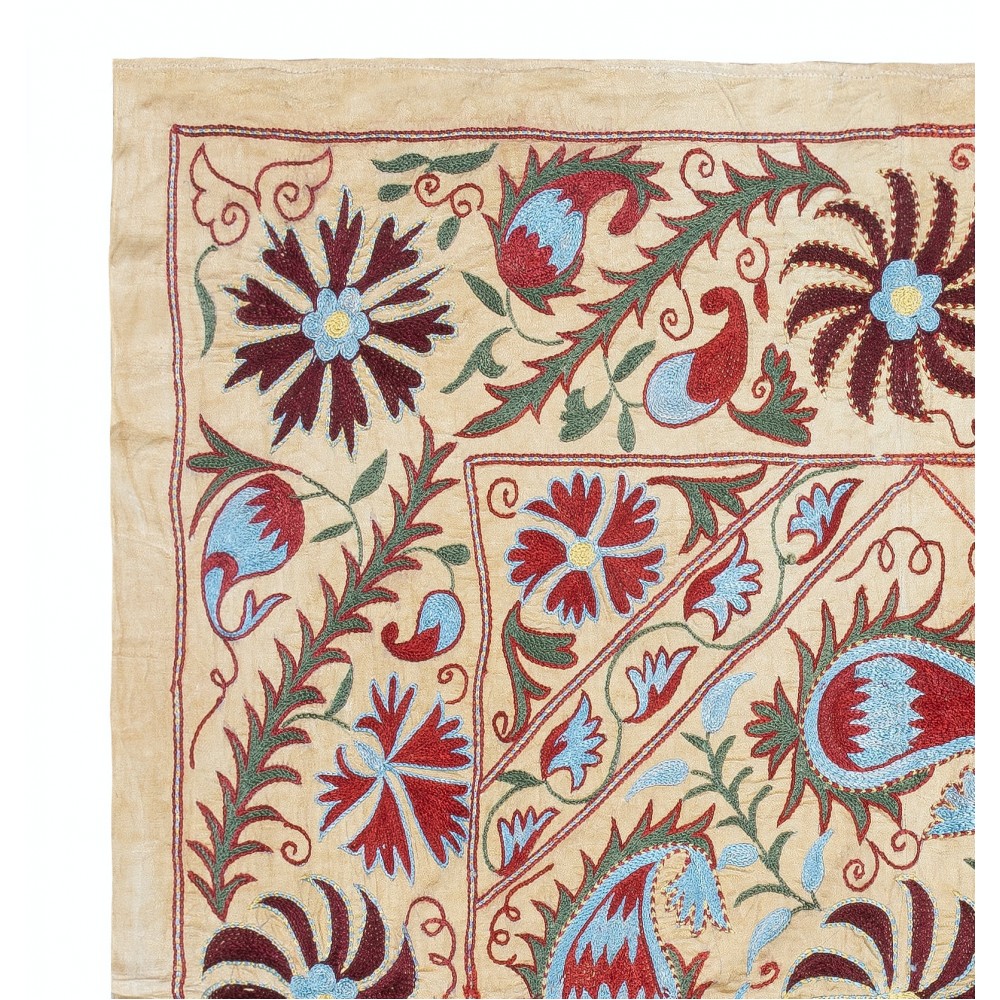 Embroidered Silk Wall Hanging. Modern Table Cover. New Bedspread. Authentic Sofa Throw